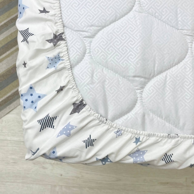 Husa saltea patuț bebe copii din bumbac 120 x 60 cm, Stelute albastre (4)